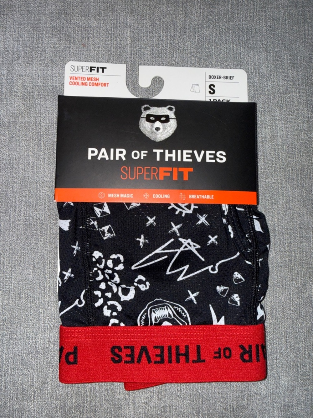 Pair of Thieves Abstract Doodles Black and Red Boxer Brief Vented Mesh Size S